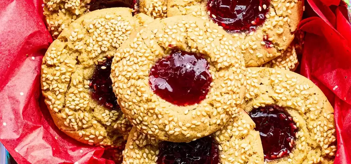 Delectable Tahini Thumbprint Cookies with Raspberry Jam