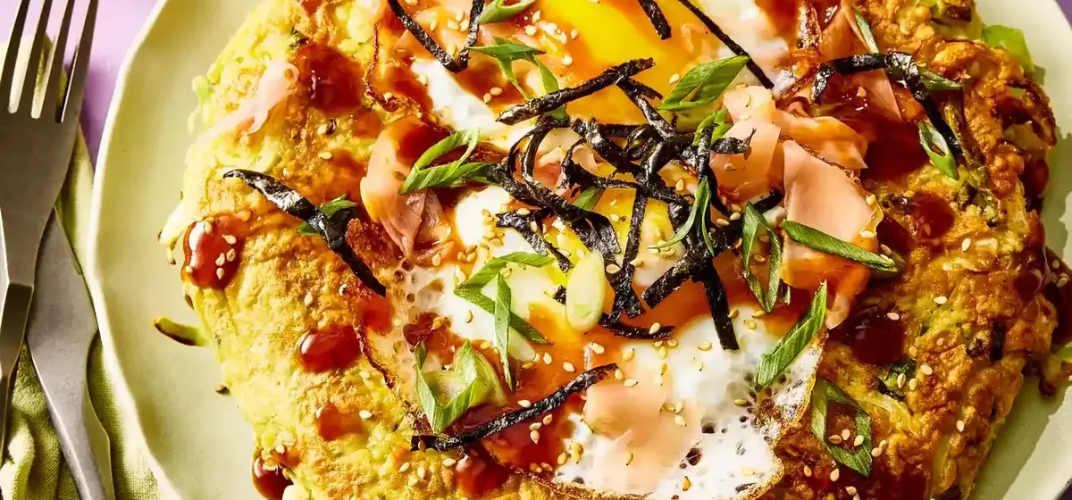 Savoury Japanese Pancake with Fried Egg