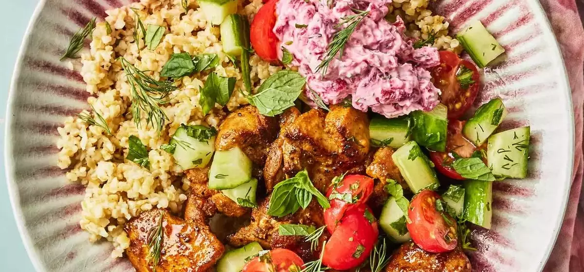 Flavorful Chicken Shawarma Bowls with Beet Tzatziki