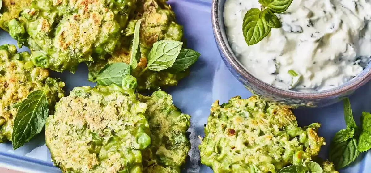 Spring Pea and Feta Fritters with Creamy Yogurt Dip