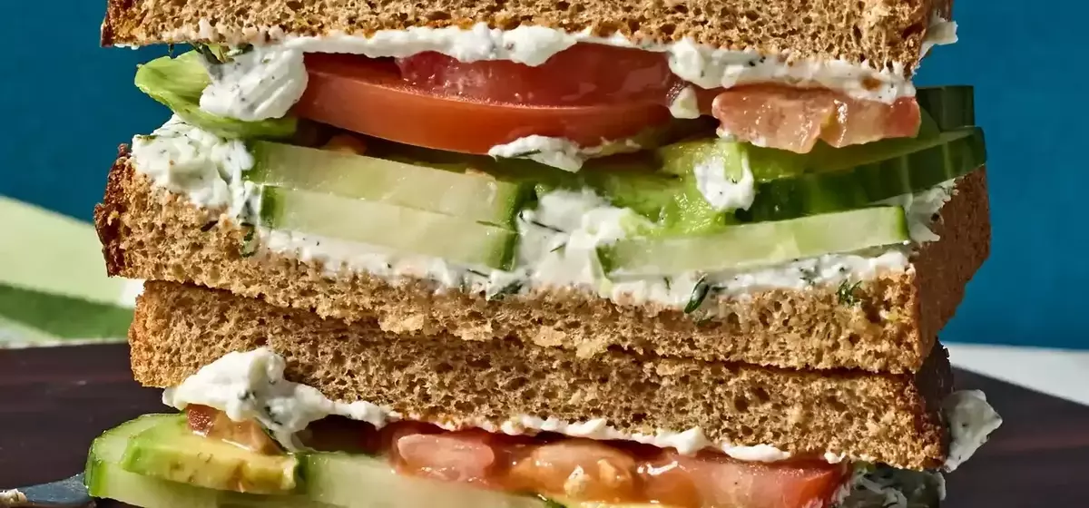 Refreshing Cucumber, Avocado, Tomato & Goat Cheese Sandwich
