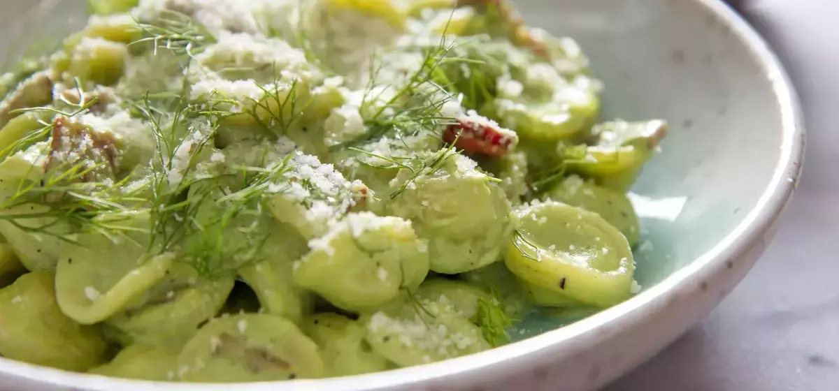 Creamy Orecchiette with Spring Onions, Fennel, and Crispy Bacon