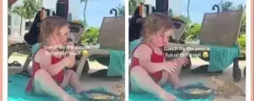 Unexpected Visitor Disrupts Toddler's Poolside Snack in Viral Video