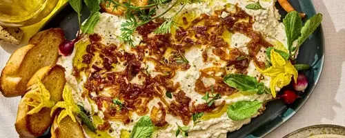 Velvety Ricotta Dip with Sweet Caramelized Shallots and Herbs