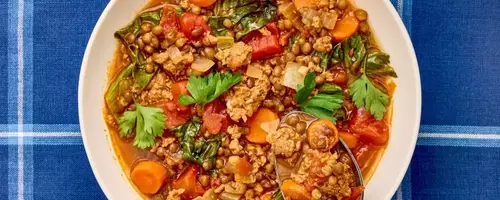 Quick & Easy Chorizo and Lentil Stew with Bitter Greens