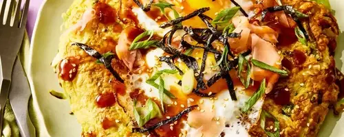 Savoury Japanese Pancake with Fried Egg