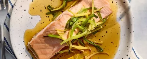 Steamed Salmon with Aromatic Ginger-Scallion Sauce