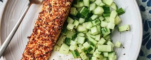 Flavorful Salmon with Everything Bagel Seasoning and Yogurt Sauce