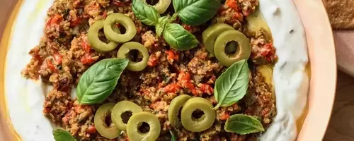 Mediterranean Olive and Yogurt Spread with Roasted Peppers