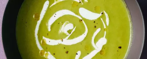 Velvety Spring Asparagus Soup with Lemon Creme Fraiche
