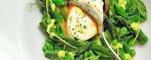 Crafting a Vibrant Spring Salad with Blanched Vegetables and Poached Eggs