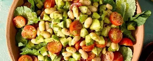 Quick and Healthy Tomato, Cucumber & White Bean Salad with Chive Vinaigrette