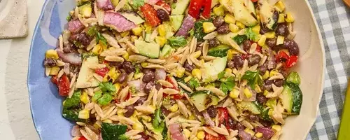 Festive Summer Orzo Salad with Creamy Dressing