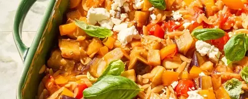 Hearty Roasted Vegetable and Orzo Bake